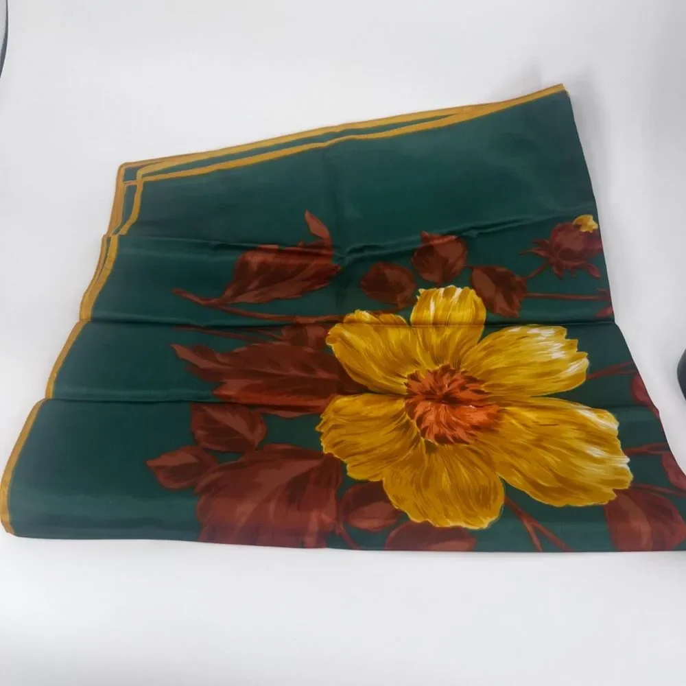 Bold Floral Square Fashion‎ Scarf Wrap Satiny Mod Boho Botanical Accessory